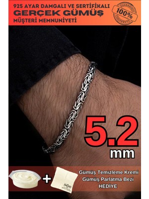 Normadia Erkek Gümüş Bileklik 5.2mm Yassı Ezme Kral Model 925 Ayar Gümüş