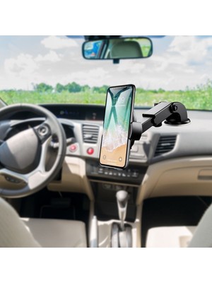 360 Derece Dönen Torpido Üstü Uzunluk Ayarlamalı Vantuzlu Teleskopik Araç Telefon Tutucu (5477)