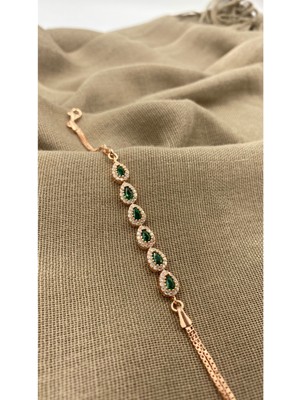 Normadia Yeşil Damla Zirkon Taşlı 925 Ayar Rose Gümüş Bileklik