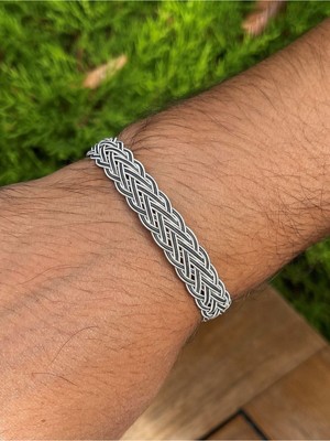 Normadia El Örgüsü Gümüş Kazaziye Siyah Beyaz Geniş Bileklik BIL2009