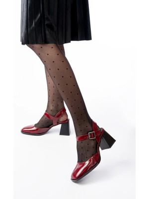 Pazarcan İNF-40450 Bordo Rugan Günlük Arkası Açık Topuklu Bayan Ayakkabı