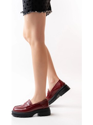 Pazarcan 746-759 Bordo Rugan Günlük Yüksek Tabanlı Loafer Ayakkabı