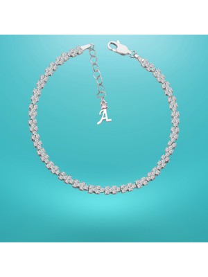 Normadia 925 Ayar Gümüş Pırlanta Zincirli Harfli Su Yolu Bileklik