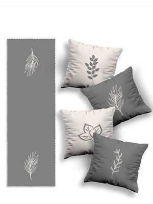 Mutlu Köşe Çift Tarafı Dijital Baskılı Özel Tasarım Dekoratif 4'lü Kırlent Kılıfı ve Runner Takımı