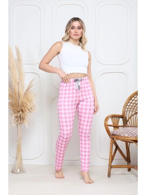 Pazarcan Viskon Likralı Alt Pijama Ekıse Pembe Baskı Desenli Q6018