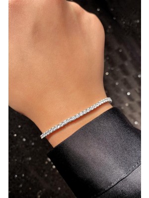 Normadia Şık 2,5mm A Kalite Zirkon Taşlı Pırlanta Kilitli Su Yolu Bileklik