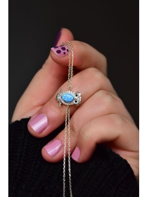 Normadia 925 Ayar Gümüş Rodyum Kaplama Mavi Opal Baykuş Bileklik