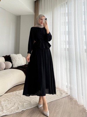 RFK Butik Kadın Melinda Begonya Kumaş Etekli Ikili Takım - Siyah