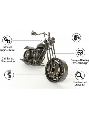 Retro El Yapımı Metal Motosiklet Maketi - Nostaljik Biblo Chopper Motor - Dekoratif Hediyelik Motosiklet Ofis ve Ev Aksesuarı - Motosiklet Tutkunlarına Özel Hediye