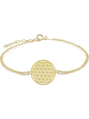 Normadia Şık ve Zarif Gold Yaşam Çiçeği Gümüş Bileklik Tasarımı