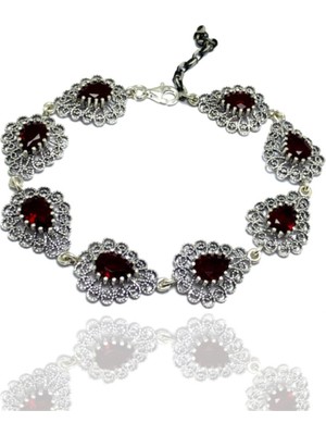 Normadia Yakut Taşlı Damla Model Gümüş Telkari Bayan Bileklik