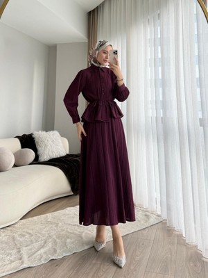RFK Butik Kadın Melinda Begonya Kumaş Etekli Ikili Takım - Mürdüm