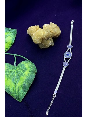 Normadia Şık Yuvarlak Model Mineli Mardin Hasırı Gümüş Bileklik