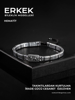 Normadia Doğal Hematit Taşlı 925 Ayar Gümüş Aslan Sembolü Bileklik