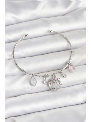 MK Beykoz Hayat Ağacı Charmlı Gümüş Renk Pirinç Kadın Bileklik