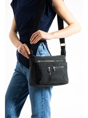 VB Collection Kadın Çok Gözlü Fermuarlı Krinkıl Kumaş Ayarlanabilir Askılı Omuz ve Çapraz Çantası"