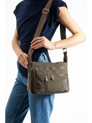 VB Collection Kadın Çok Gözlü Fermuarlı Krinkıl Kumaş Ayarlanabilir Askılı Omuz ve Çapraz Çantası"