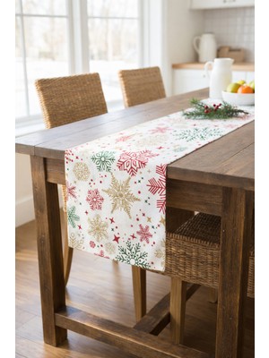 Rona Home Leke Tutmaz Kaliteli Kumaş Runner - Kar Tanesi Desenli Şık Masa Ranır - Salon Mutfak Ranır