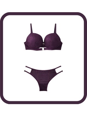 Zarvia Destekli Dolgulu Desenli Mor Sütyen Tanga Iç Çamaşır Takımı