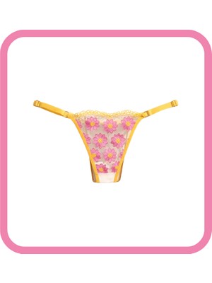 Zarvia Papatya Desenli Transparan Şık Tanga Sarı