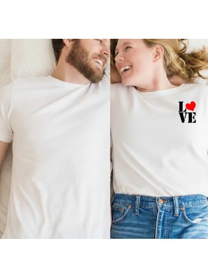 Etoile Studio Unisex %100 Pamuklu Oversize Grafik Baskılı Bisiklet Yaka Tişört Sevgili Kombini Love Minimal