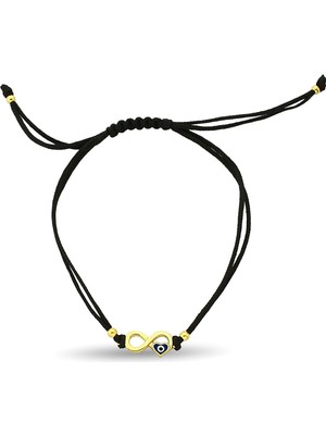 Normadia Makrome Ipli Altın Kaplama Sonsuzluk Kalp Mineli Şans Bileklik