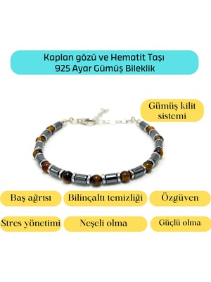 Normadia Doğal Taş Gümüş Bileklik, Kaplan Gözü ve Hematit, 4mm, Şık Tasarım