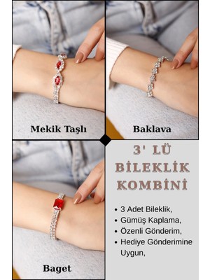 Normadia Gümüş Kaplama Üç Kırmızı Taşlı Su Yolu Bileklik, Zarif ve Şık Tasarım