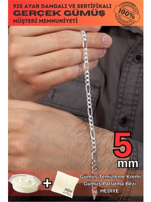 Normadia 5mm Figaro Model Erkek Gümüş Bileklik Künye 253882842