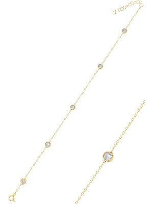 Normadia Şık Gümüş Yaldızlı Zirkon Tek Sıra Bileklik SGTL12500GOLD