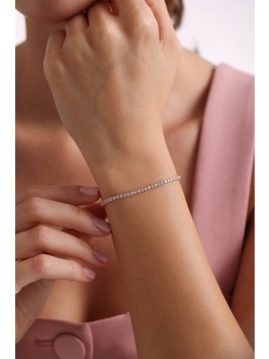 Normadia 925 Ayar Gümüş Rose Kaplama Zirkon Taşlı Suyolu Bileklik