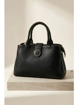 Kadın Siyah Büyük Boy Omuz Çantası, 3 Fermuarlı Bölmeli, Geniş Hacimli Tote Çanta