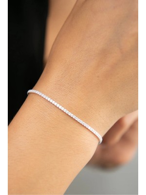 Normadia 14K Beyaz Altın Kaplama 925 Ayar Gümüş Zarif Su Yolu Bileklik