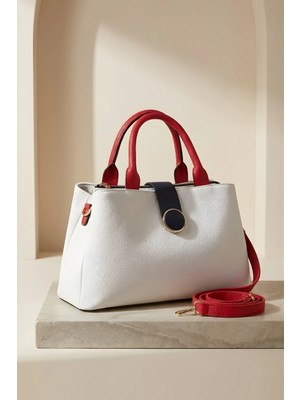 Kadın Beyaz Büyük Boy Omuz Çantası, 3 Fermuarlı Bölmeli, Geniş Hacimli Tote Çanta