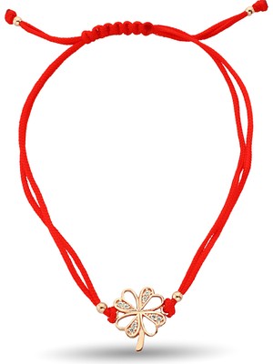 Normadia Renkli Makrome Ipli Rose Kaplama Gümüş Çiçek Bileklik