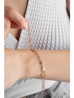 Normadia 925 Ayar Gümüş Rose Kelebek Trend Bileklik, Şıklık ve Zarafet Için Ideal