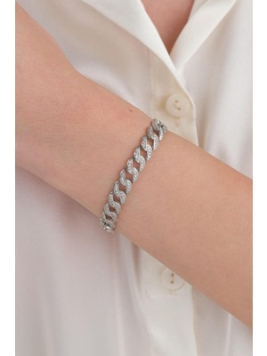 Normadia Parlak 8 mm Gümüş Tam Tur Sıralı Beyaz Zirkon Taşlı Şık Bileklik