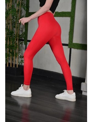 Kadın Full Likra Extra Toparlayıcı Yüksek Bel Dar Kalıp Günlük Spor Tayt - Kırmızı
