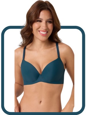 Zarvia Destekli Dolgulu Lazer Kesim Sütyen Petrol Yeşili