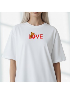 Etoile Studio Unisex %100 Pamuklu Oversize Grafik Baskılı Bisiklet Yaka Tişört Sevgili Kombini Loveayıcık