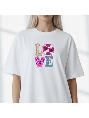 Etoile Studio Unisex %100 Pamuklu Oversize Grafik Baskılı Bisiklet Yaka Tişört Love Summer