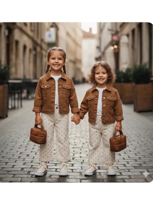 Jabber Puantiyeli Pantolon, Kısa Kollu Tshirt ve Tarz Ceketle Birleşen 3lü Takım