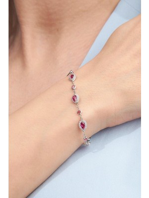 Normadia Gümüş Renkli Pembe Zirkon Taşlı Zarif Su Yolu Bileklik