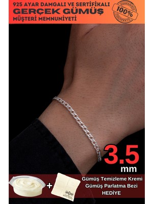 Normadia Erkek Gümüş Bileklik, 3.5mm Rambo Model, 925 Ayar Parlak Tasarım