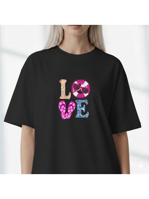 Etoile Studio Unisex %100 Pamuklu Oversize Grafik Baskılı Bisiklet Yaka Tişört Love Summer