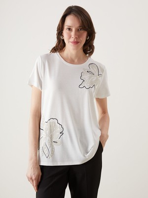 Lc Waikiki Yeni Sezon Bisiklet Yaka Çiçekli Kadın Tişört