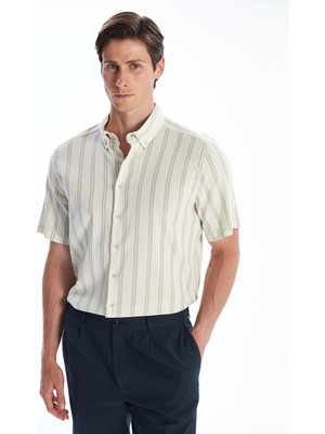 Lc Waikiki Yeni Sezon Regular Fit Kısa Kollu Çizgili Keten Görünümlü Erkek Gömlek
