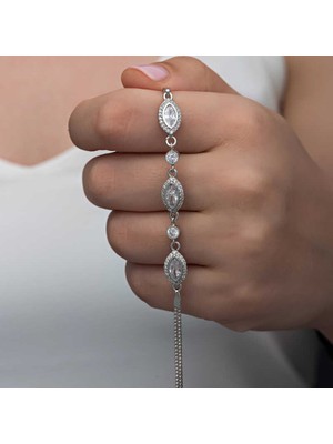 Noip 925 Ayar Gümüş Mekik Zirkon Taşlı Kadın Bileklik T8364 (944)