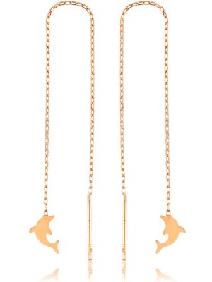 Noip 925 Ayar Gümüş Zincirli Yunus Balığı Küpe EA1160054 (944)