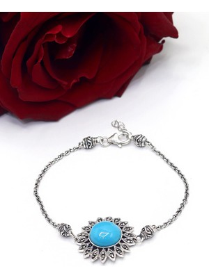 Normadia Gümüş Bileklik, Firuze ve Markazit Taşlı, Şık ve Zarif Kadın Takısı